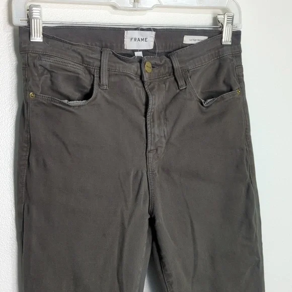 Frame Le High Skinny Deep Moss Green/Brown High Waisted Pant Size 27 - Picture 2 of 8